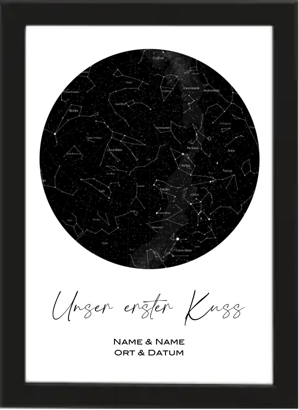 Personalisierte Sternenkarte, Sternenhimmel Poster - Die persönliche Sternenkarte vom Wunschdatum mit Wunschtext