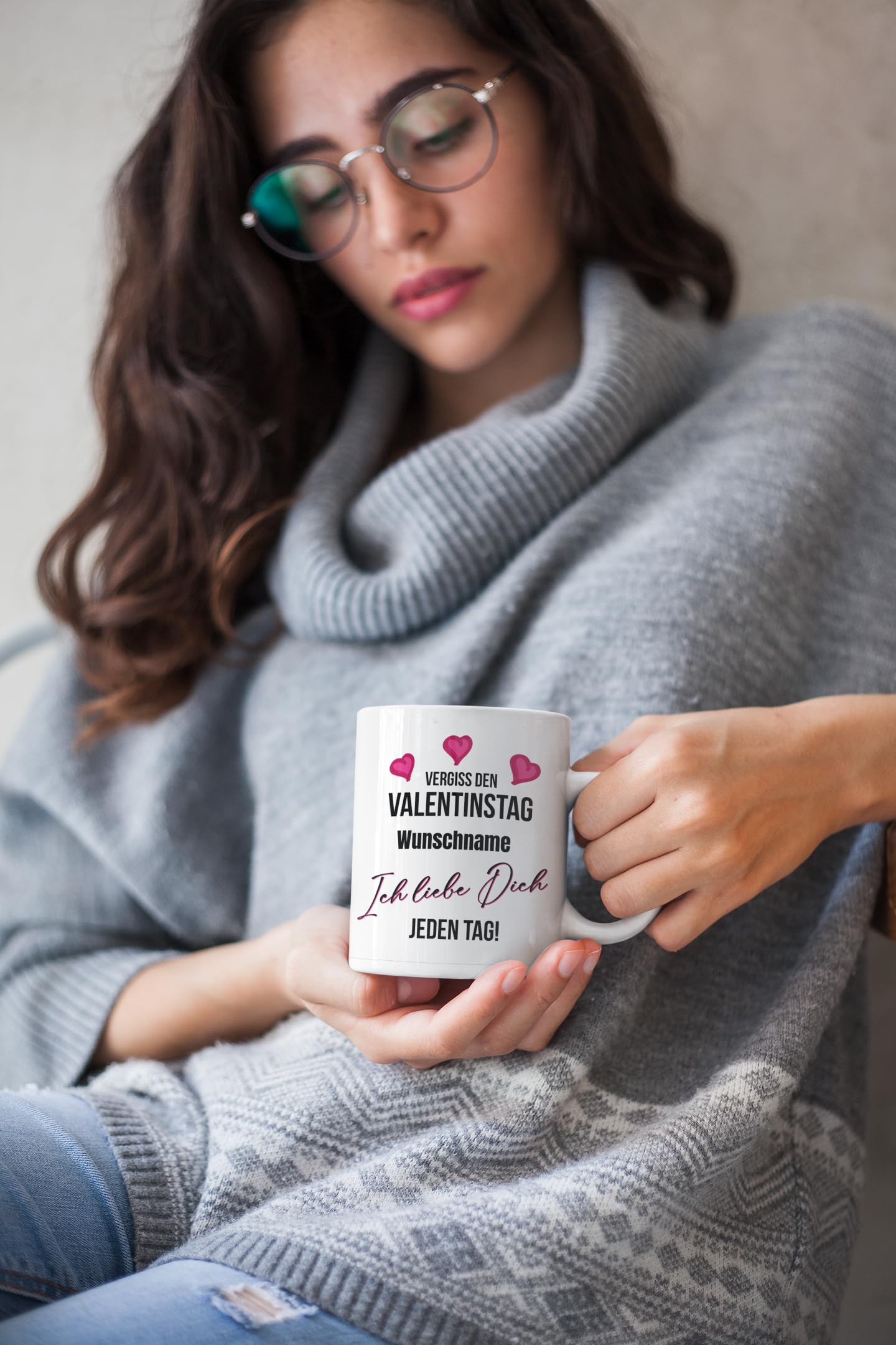 Tasse personalisiert mit Namen, Vergiss den Valentinstag Wunschname ich liebe dich jeden Tag, Valentinstagsgeschenk für Sie und Ihn, Kaffeetasse, Keramiktasse