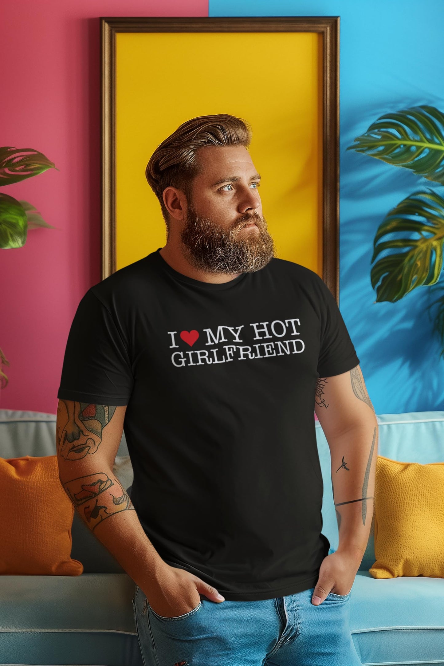 Schwarzes I Love My Hot Girlfriend T-Shirt, Shirt für Verliebte, Liebesshirt