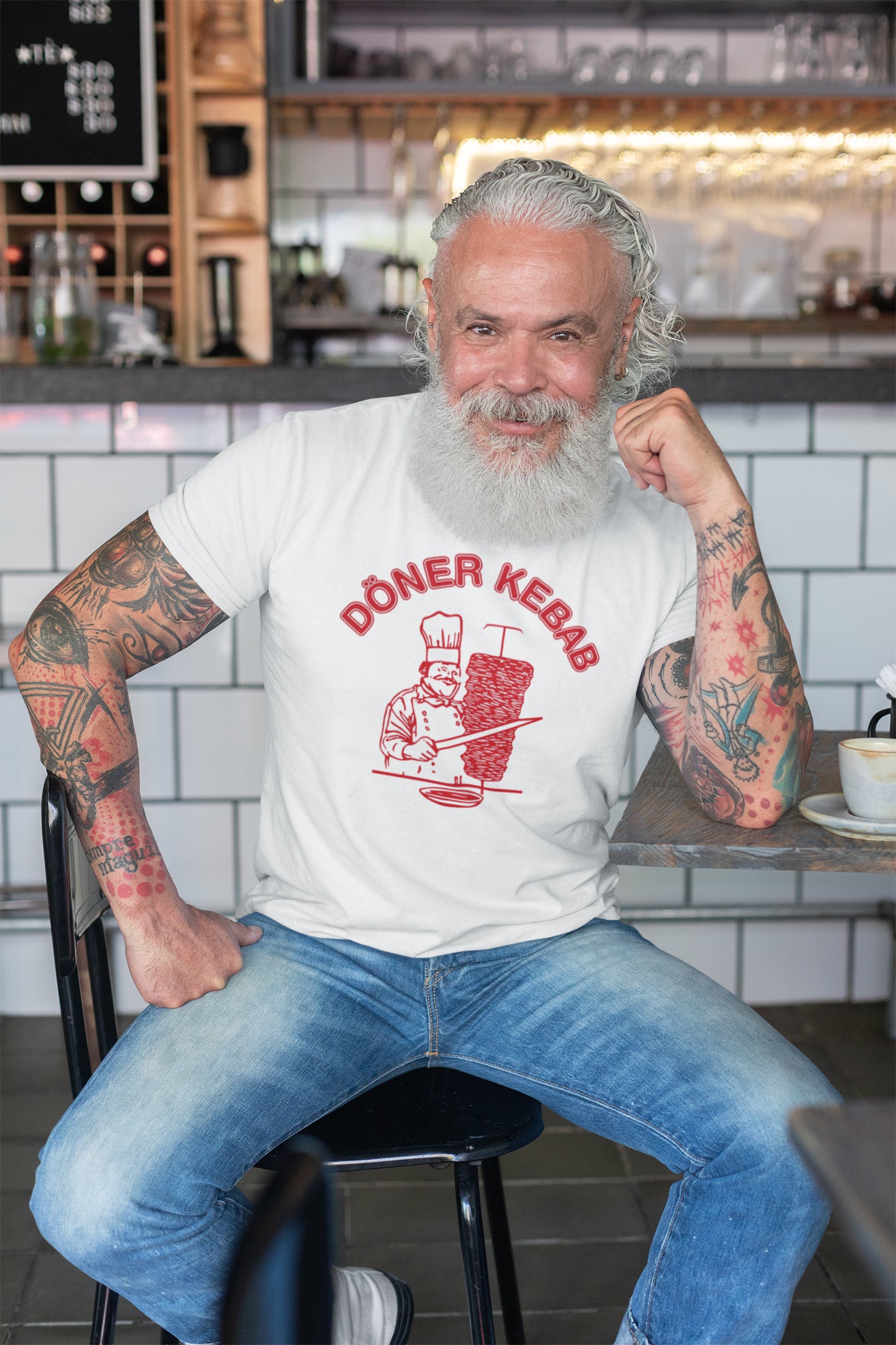Döner Kebab T-Shirt, Weißes Herren Shirt, Döner Tshirt, Döner Kebab Logo Dönermann Dönerspieß Herren Tshirt