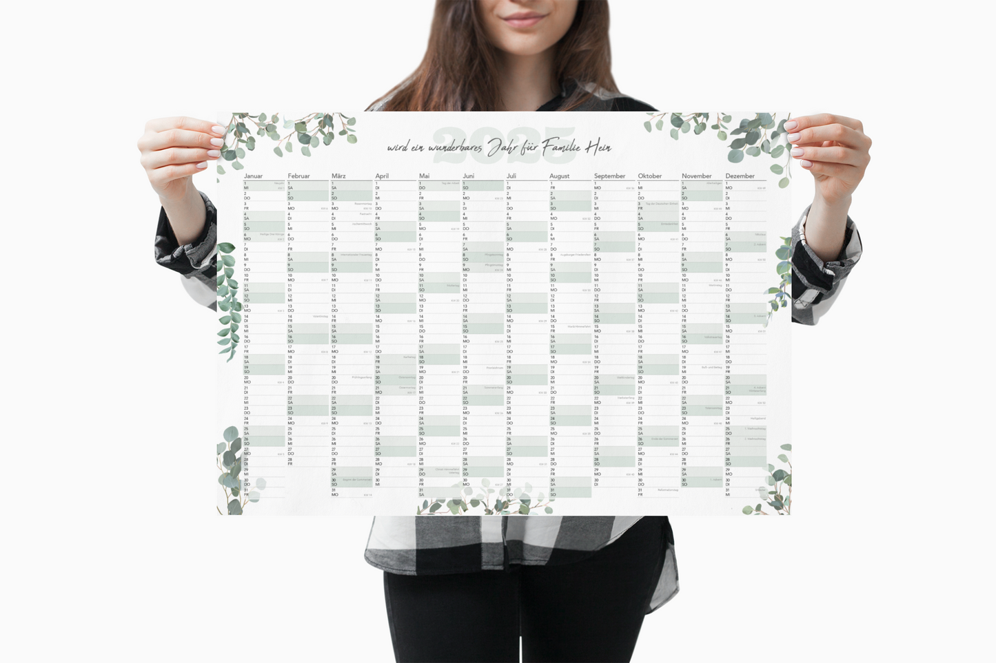 Jahreskalender 2025 Wandkalender personalisiert DIN A2 oder DIN A1, Wandplaner, Jahresplaner mit Textfeld zum personalisieren