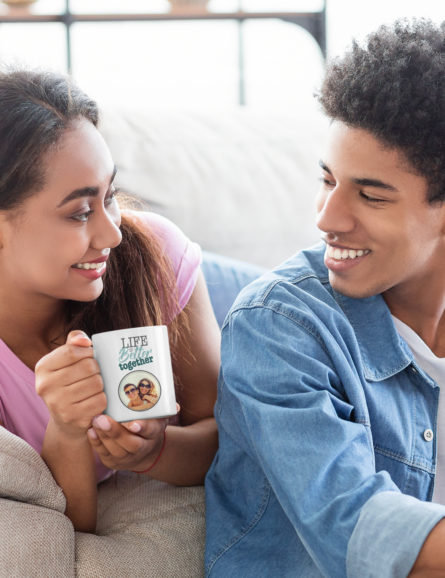 Valentinstag Tasse personalisiert mit Foto, Life is better together, Paar, Liebe Partner Partnerin Ehemann Ehefrau Freund Freundin