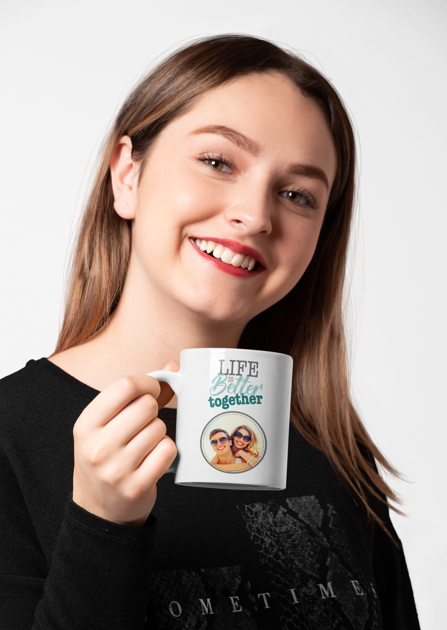 Valentinstag Tasse personalisiert mit Foto, Life is better together, Paar, Liebe Partner Partnerin Ehemann Ehefrau Freund Freundin