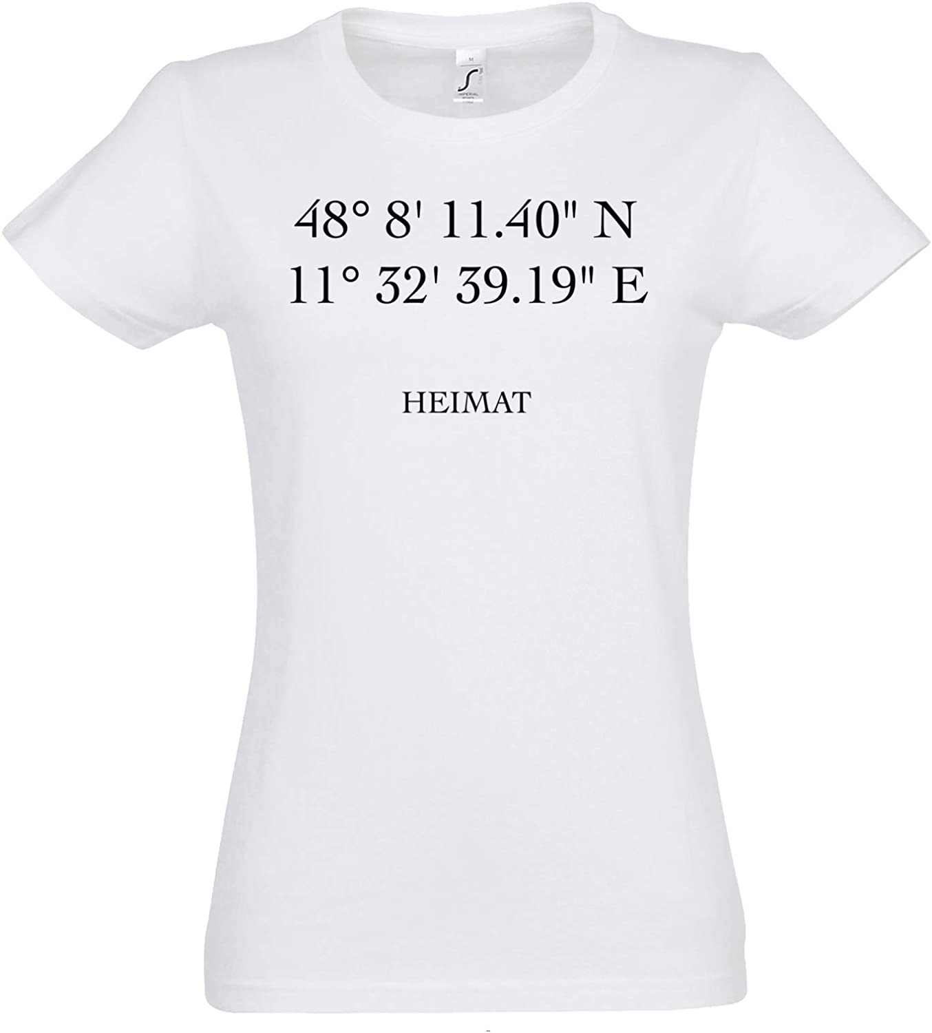 Weisses Personalisiertes T-Shirt mit individuellen Koordinaten und Text, GPS-Koordinaten, individualsierbares T-Shirt, Shirt mit eigenen Koordinaten