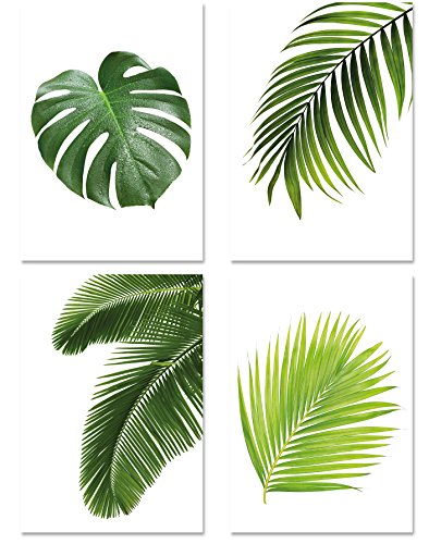 PICSonPAPER Poster 4er-Set BLÃÂTTER, Dekoration für Wohn- und Arbeitsräume, Monstera, Palmen, Kunstdruck, Wandbild, Geschenk