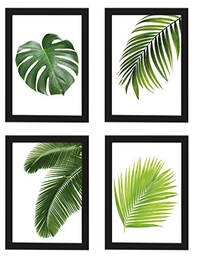 PICSonPAPER Poster 4er-Set BLÃÂTTER, Dekoration für Wohn- und Arbeitsräume, Monstera, Palmen, Kunstdruck, Wandbild, Geschenk