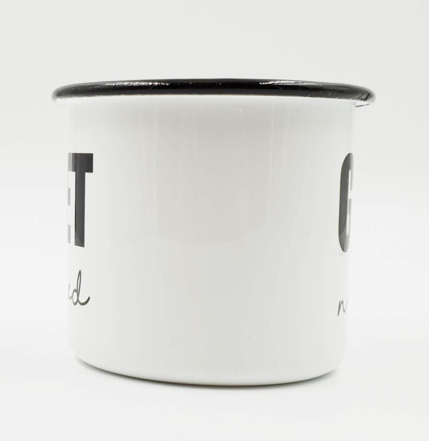 PICSonPAPER Emaille Tasse mit Spruch Get Naked, Geschenk, Edelstahl-Becher, Metall-Tasse, Campingbecher, Kaffeetasse