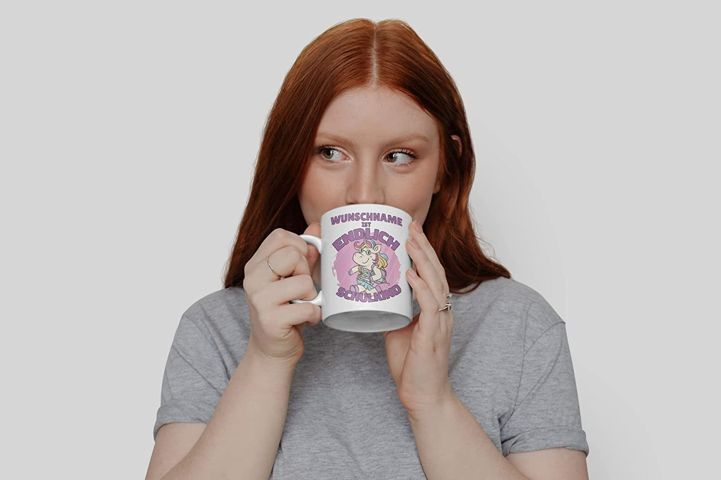 Tasse personalisiert mit Namen, Wunschname ist endlich Schulkind, persönliche Geschenke zur Einschulung, Einhorn Namenstasse
