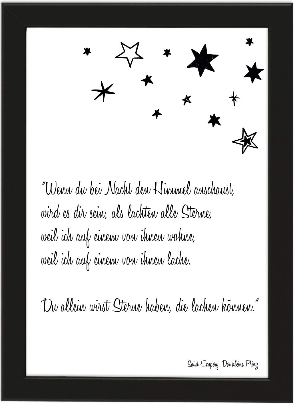 PICSonPAPER Poster DIN A4 Wenn Du bei Nacht den Himmel anschaust, gerahmt mit schwarzem Bilderrahmen, Trauer, Beerdigung, Beileid, Poster mit Rahmen, Typographie, Poster Trauer (Wenn du bei Nacht)