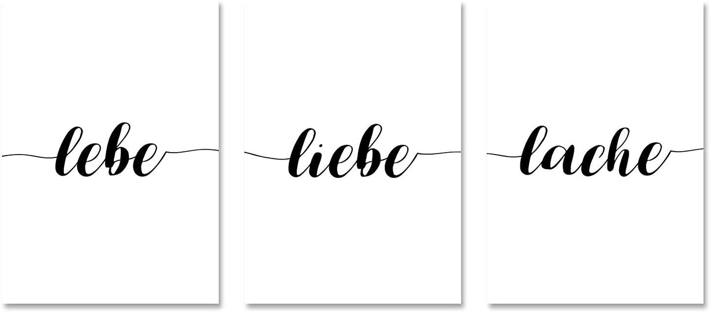 PICSonPAPER Poster 3er-Set lebe, Liebe Lache, ungerahmt DIN A4, Dekoration, Kunstdruck, Wandbild, Typographie, Geschenk (Ungerahmt DIN A4)