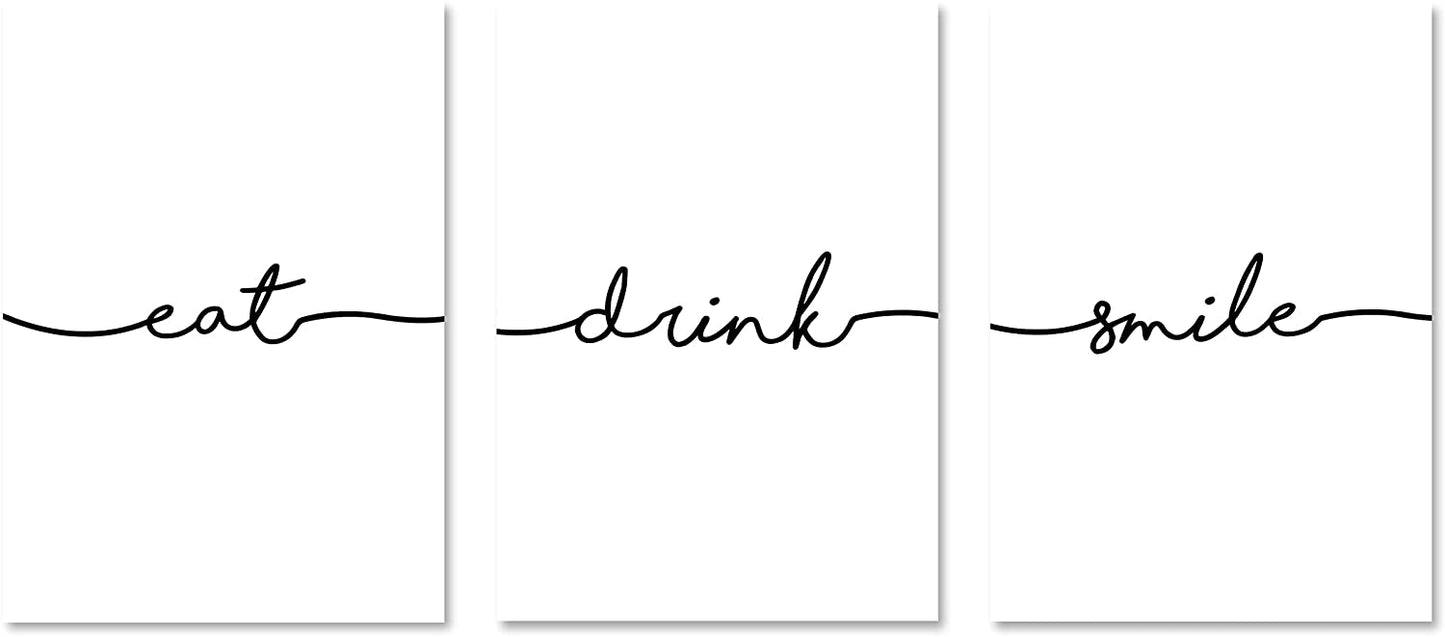 PICSonPAPER Poster 3er-Set eat, Drink, Smile, ungerahmt 70 cm x 100 cm, Dekoration, Kunstdruck, Wandbild, Typographie, Geschenk