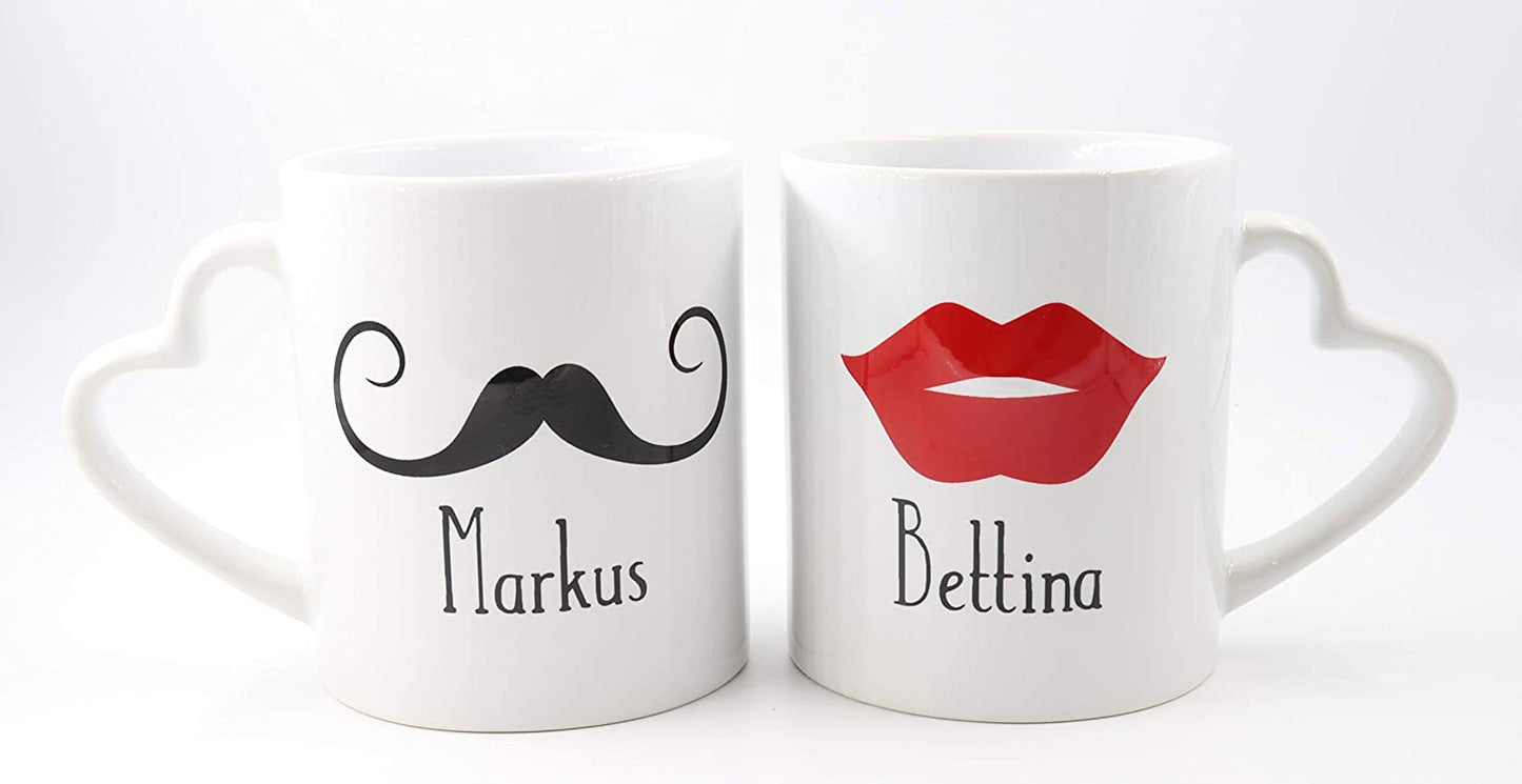 PICSonPAPER Personalisierbares Emaille Tassen Set Mr & Mrs bestehend aus Zwei Tassen, Valentinstag, Edelstahl-Becher, Metall-Tasse