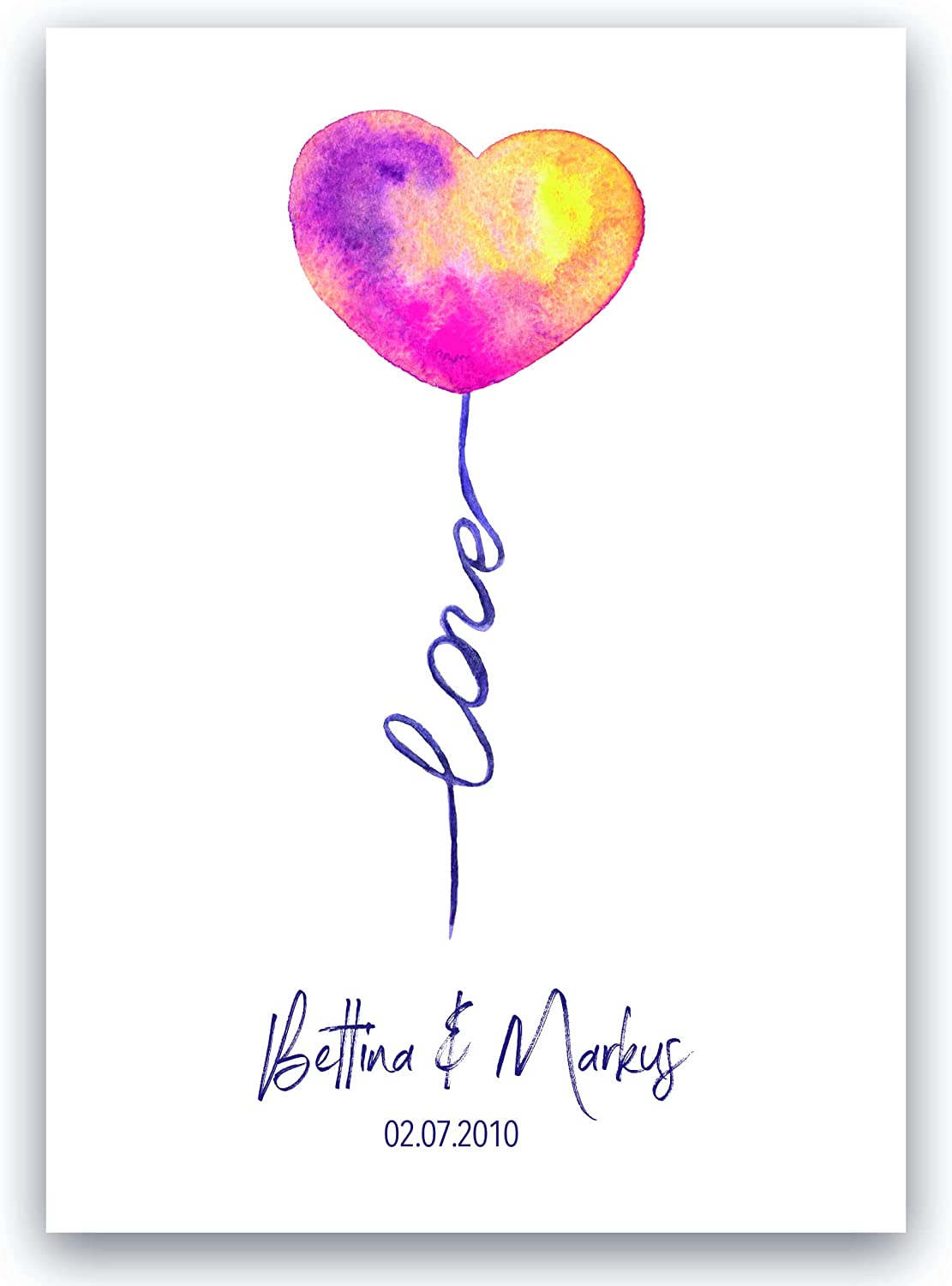 Personalisierbares Leinwandbild Liebe Love Luftballon, 50 cm x 70 cm, Liebesbild Hochzeit Paare
