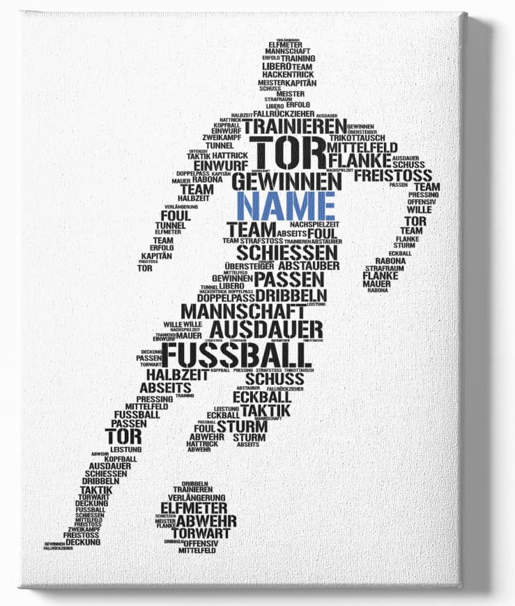 Personalisierbarer Fußballspieler Premiumleinwand, Fussball Leinwand personalisiert, Word Art, Geburtstagsgeschenk für Fußballer