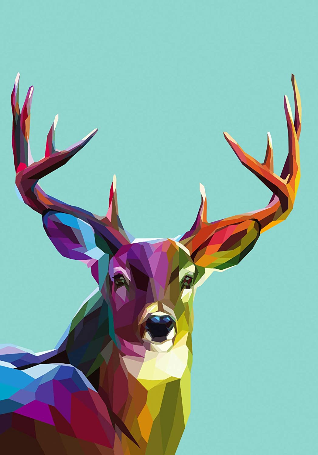 PICSonPAPER Hochwertiges Poster Hirsch modern, 100 cm breit x 70 cm hoch, Dekoration, Kunstdruck, Wandbild, Fineartprint, Wild, Rotwild, Wald, Geweih, Premium Qualität