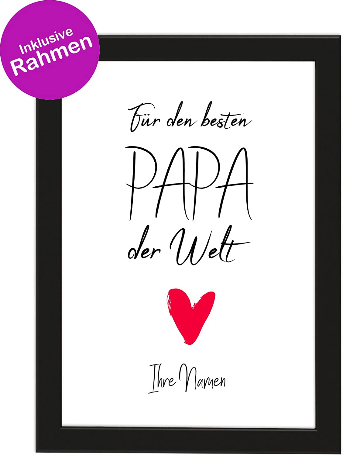 Personalisiertes Vatertagsgeschenk Poster DIN A4 Für den besten Papa der Welt, gerahmt mit schwarzem Bilderrahmen, Geschenkidee, Vatertag, Poster mit Rahmen, Weihnachten, Personalisierbare Poster