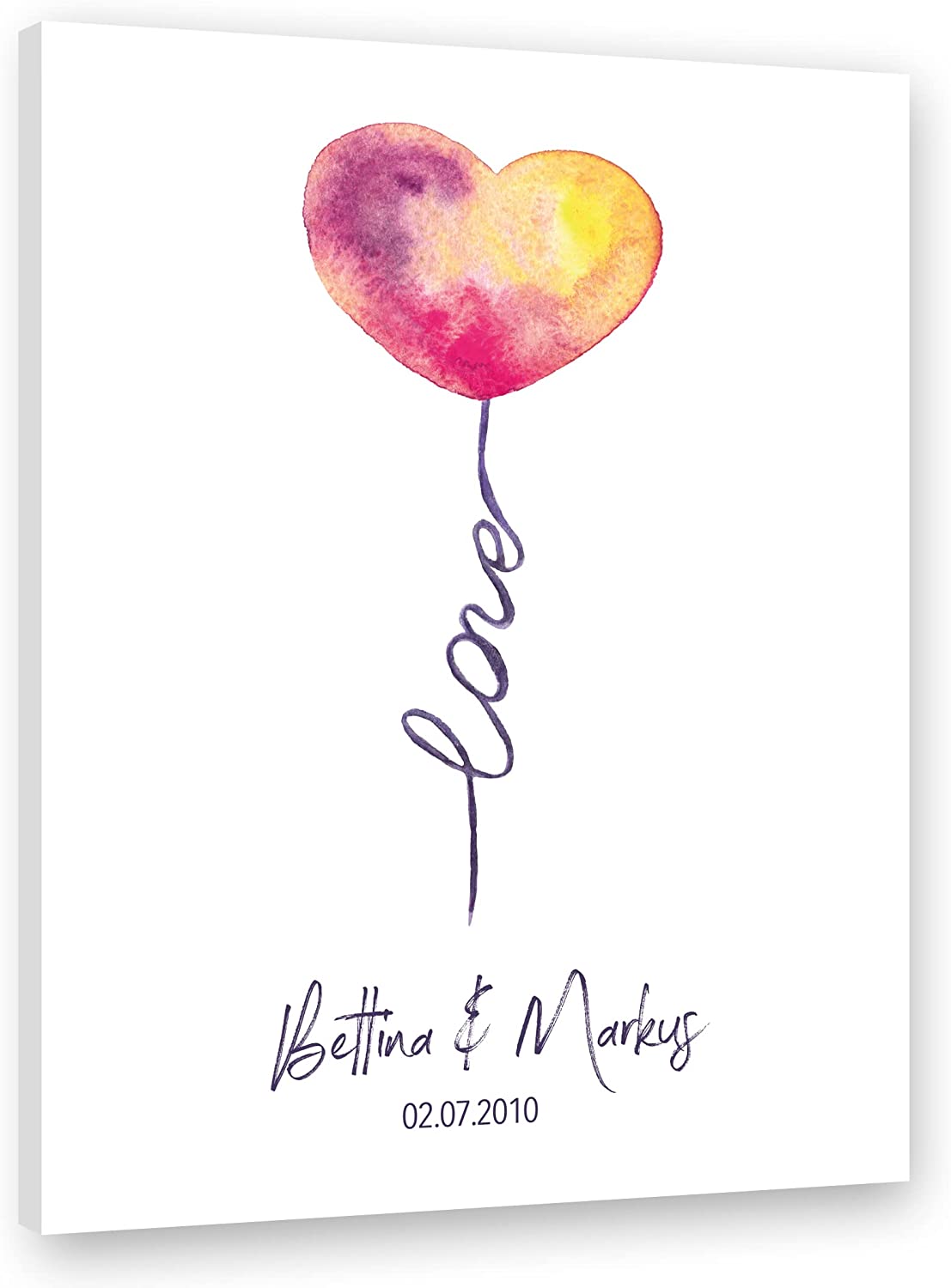 Personalisierbares Leinwandbild Liebe Love Luftballon, 50 cm x 70 cm, Liebesbild Hochzeit Paare