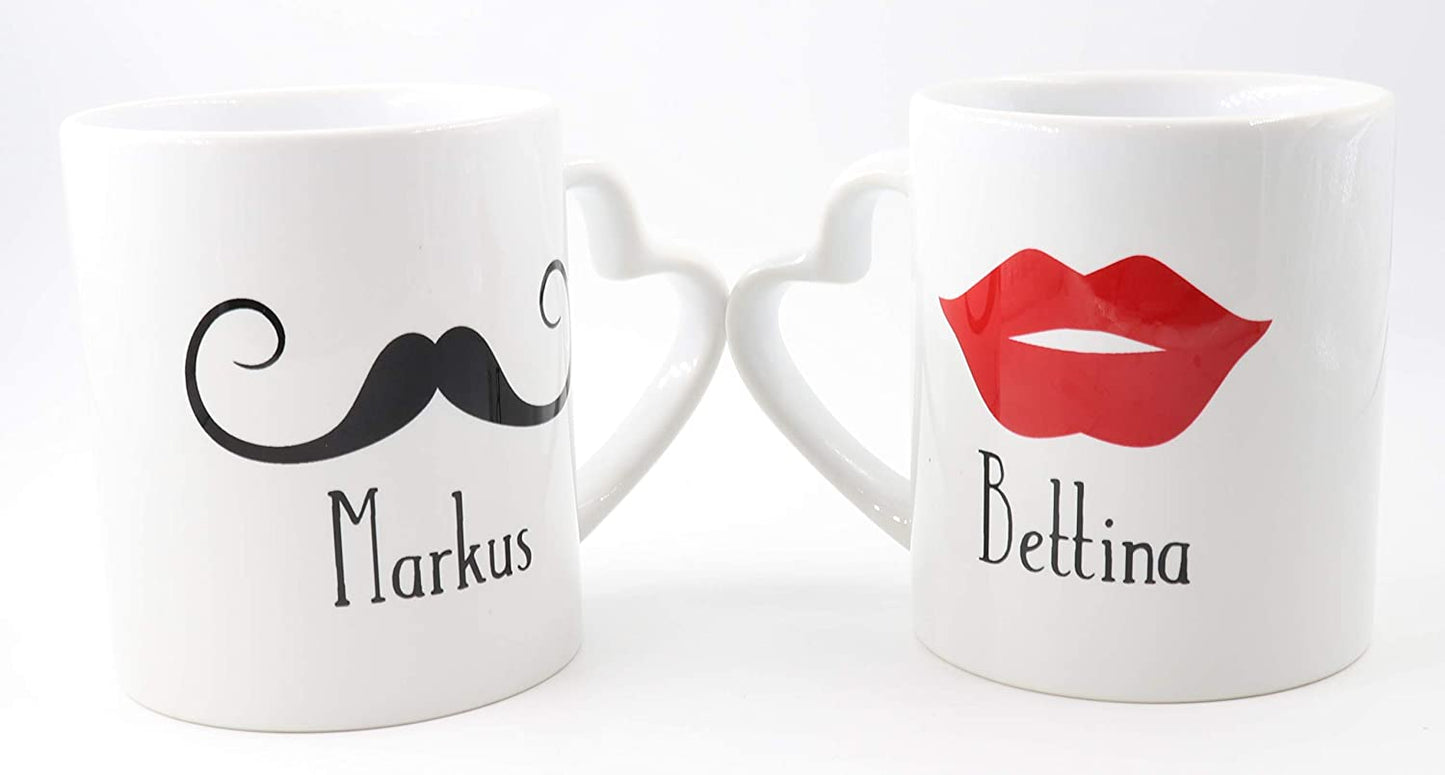 PICSonPAPER Personalisierbares Emaille Tassen Set Mr & Mrs bestehend aus Zwei Tassen, Valentinstag, Edelstahl-Becher, Metall-Tasse