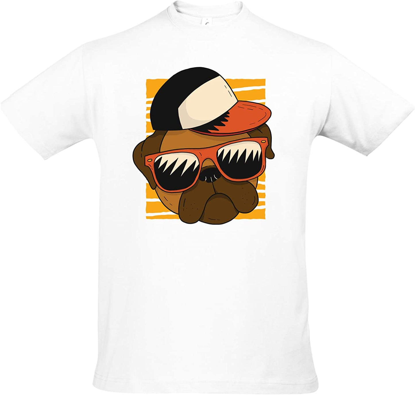 Cool Pug T-Shirt, Weiss bedrucktes Shirt eines coolen Mops, T-Shirt mit Motiv, Lustiges Tshirt (coolpug, L)