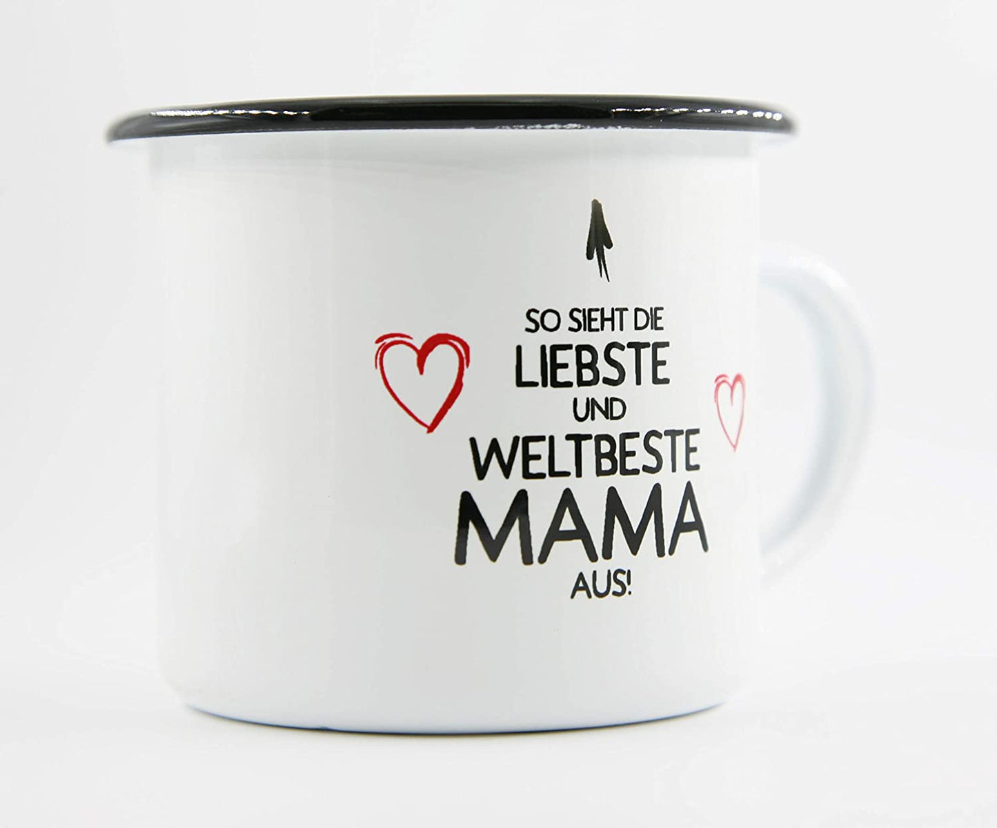 PICSonPAPER Emaille Tasse mit Spruch So Sieht die liebste und Weltbeste Mama aus, Geschenk, Edelstahl-Becher, Metall-Tasse, Muttertagsgeschenk