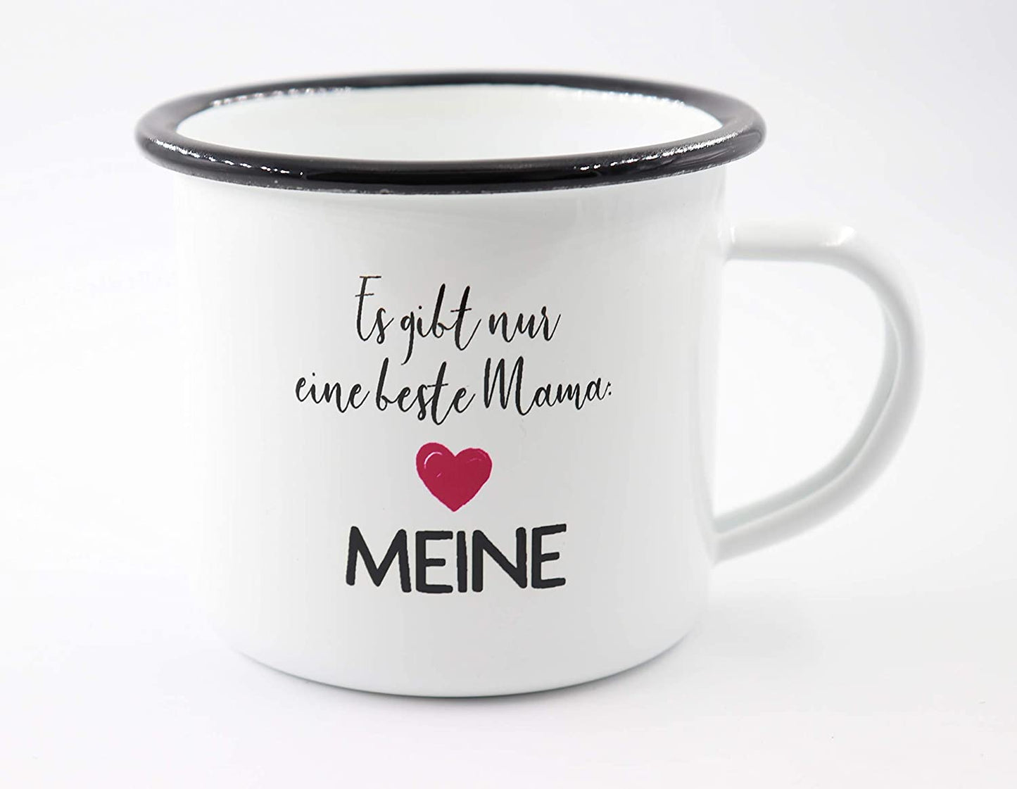 PICSonPAPER Emaille Tasse mit Spruch Es gibt nur eine Beste Mama: Meine, Geschenk, Edelstahl-Becher, Metall-Tasse, Muttertagsgeschenk