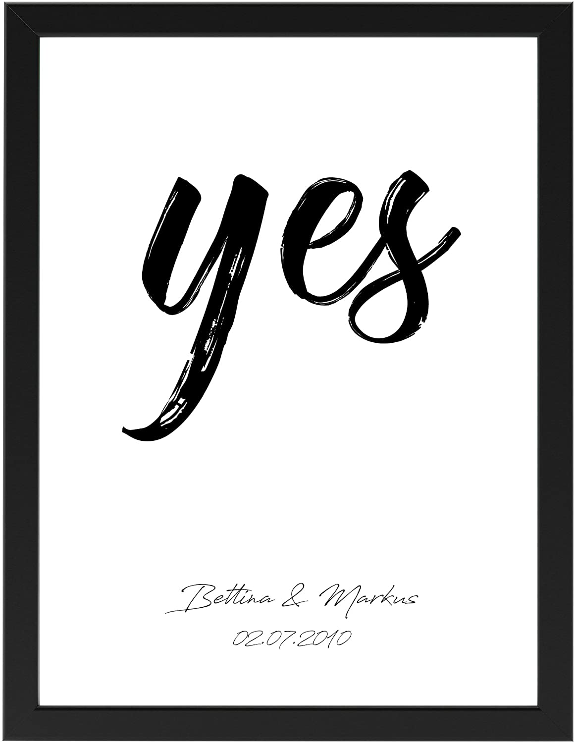 Personalisiertes Bild zur Hochzeit Yes, gerahmt in verschiedenen Formaten oder als Leinwandbild