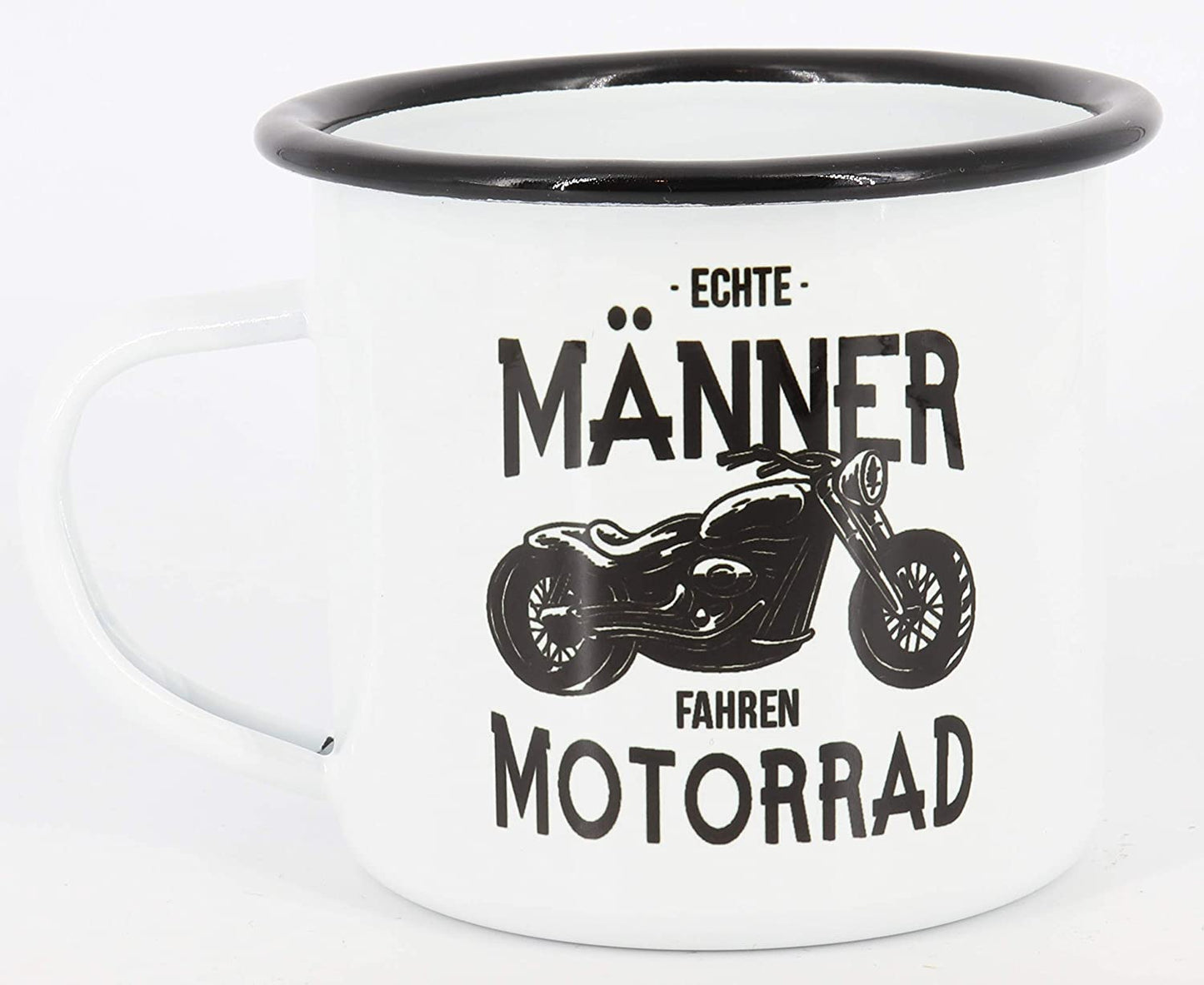 Emaille Tasse Spruch"Echte Männer fahren Motorrad", Geschenk, Edelstahl-Becher, Metall-Tasse, Campingbecher, Kaffeetasse, Biker