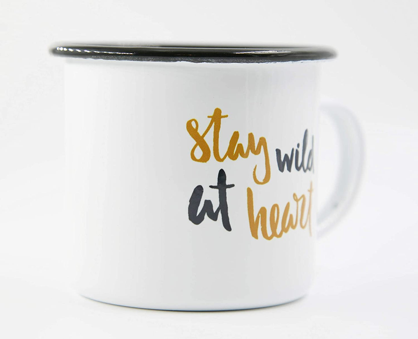 PICSonPAPER Emaille Tasse Spruch Stay wild at Heart, Geschenk, Edelstahl-Becher, Metall-Tasse, Campingbecher, Kaffeetasse