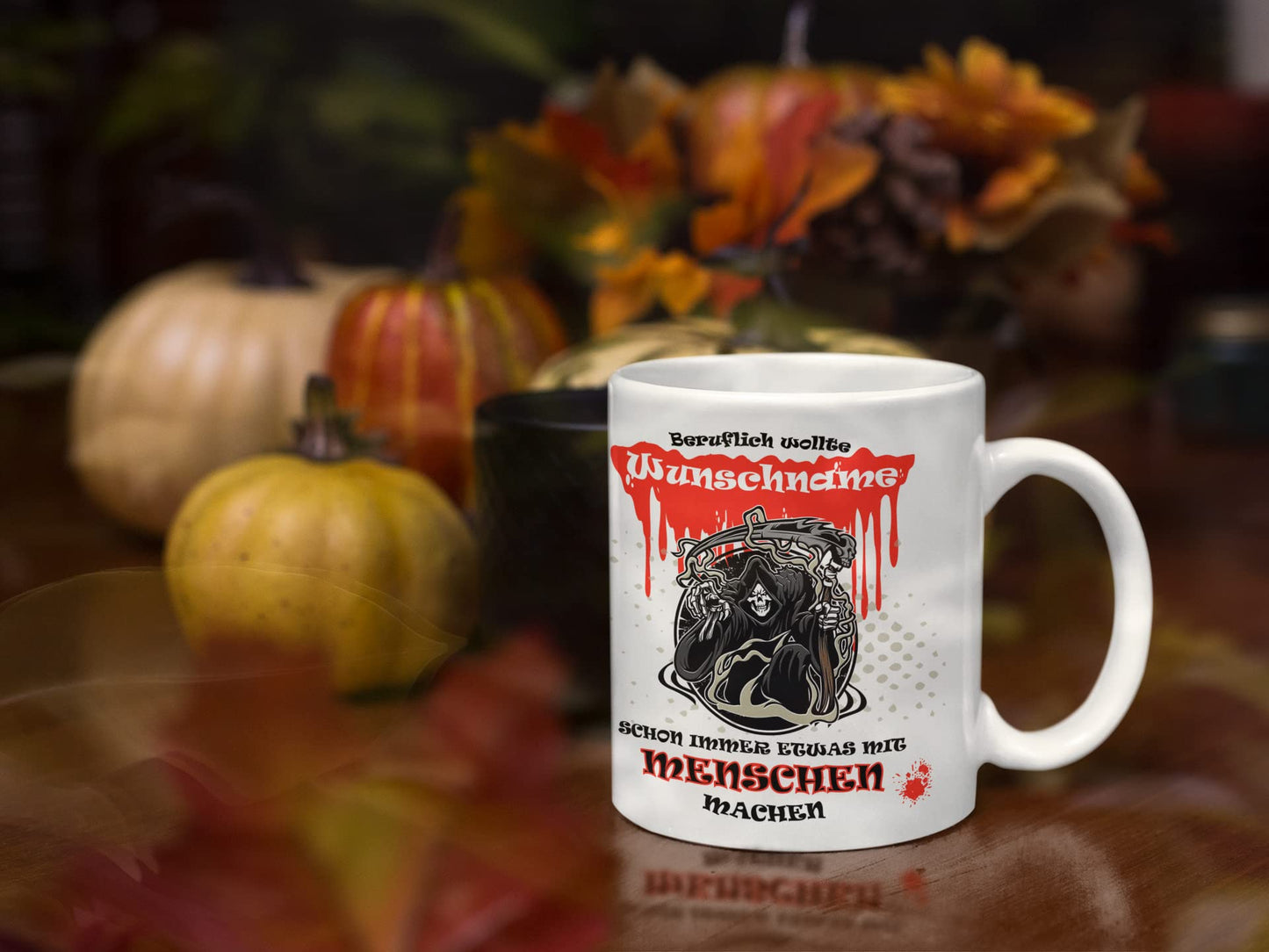 Tasse personalisiert mit Namen, Halloween Tasse, Beruflich wollte Wunschname schon immer etwas mit Menschen zu tun haben, Fun Horror Geschenk