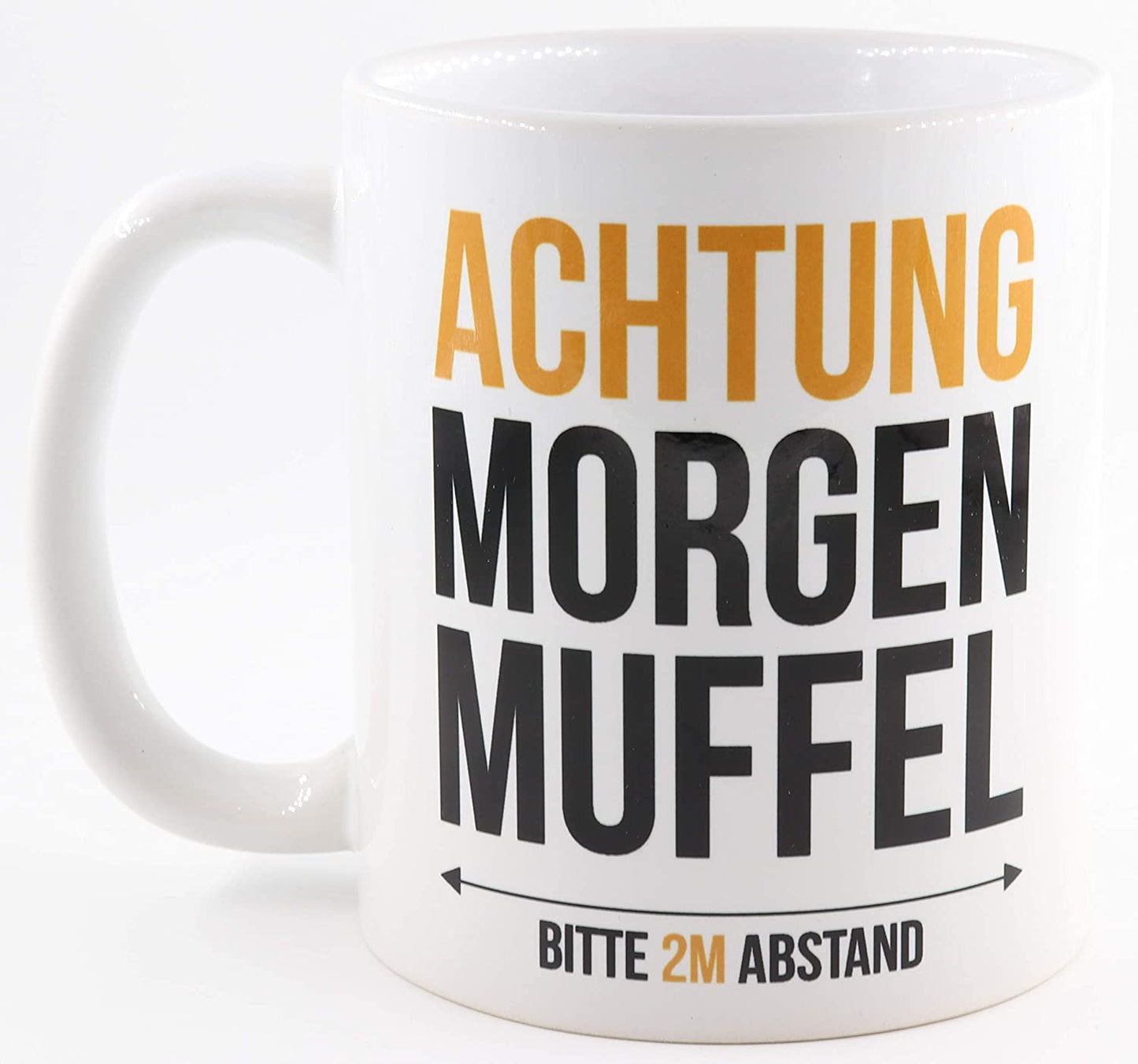 PICSonPAPER Tasse mit Spruch Achtung Morgenmuffel - Bitte 2 Meter Abstand, Kaffeetasse, Keramiktasse, Tasse mit lustigem Spruch