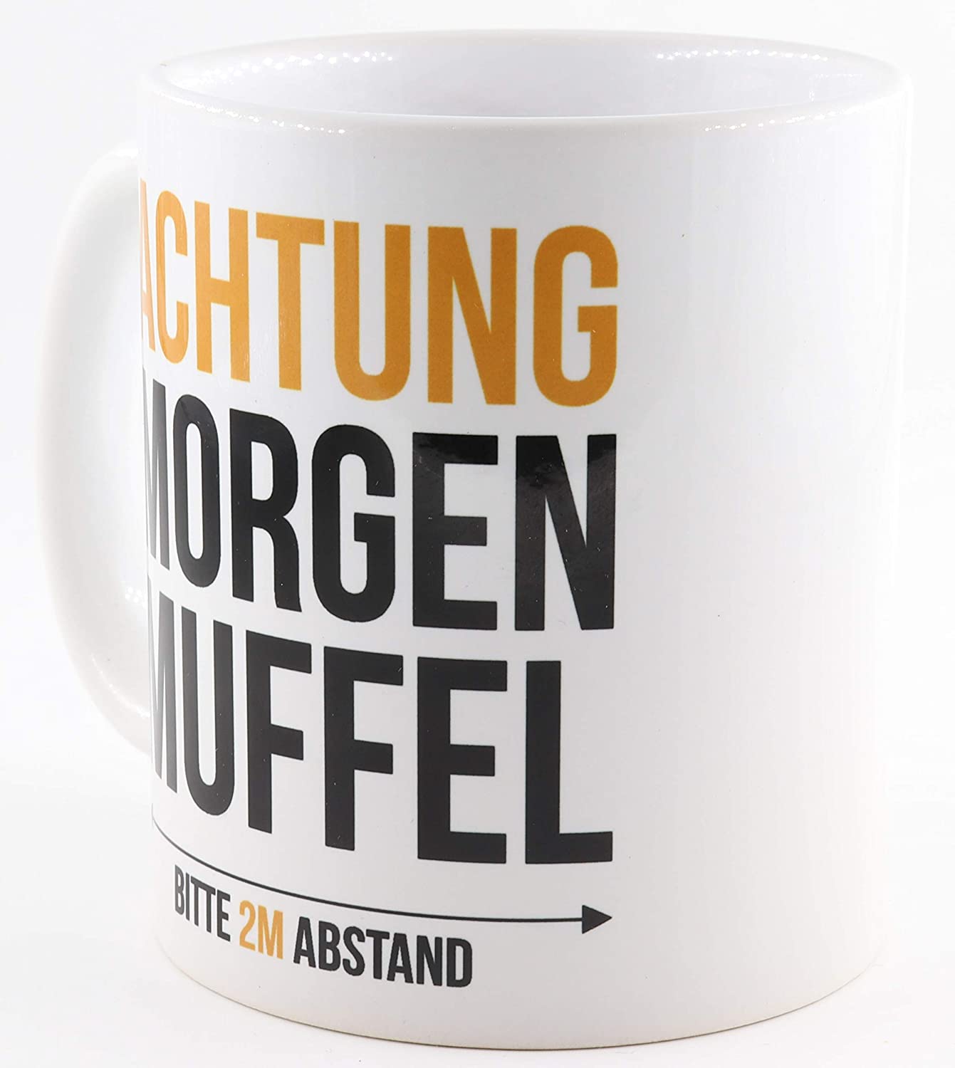 PICSonPAPER Tasse mit Spruch Achtung Morgenmuffel - Bitte 2 Meter Abstand, Kaffeetasse, Keramiktasse, Tasse mit lustigem Spruch