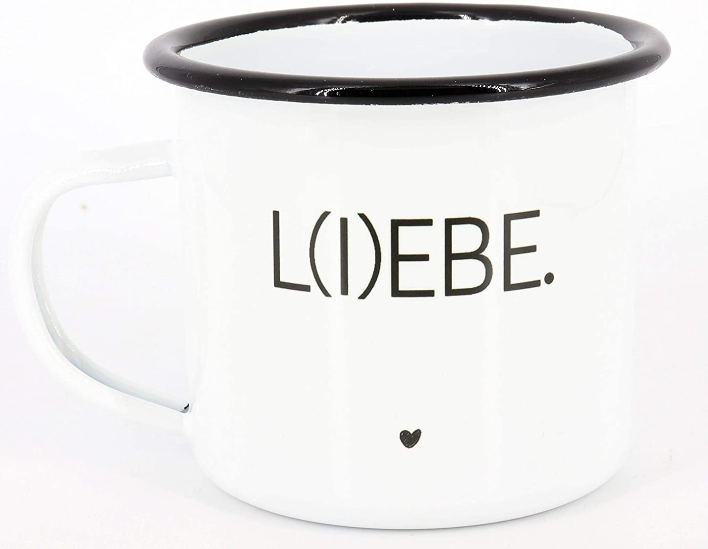 Emaille Tasse L(i) ebe, Geschenk, Edelstahl-Becher, Metall-Tasse, Campingbecher, Kaffeetasse