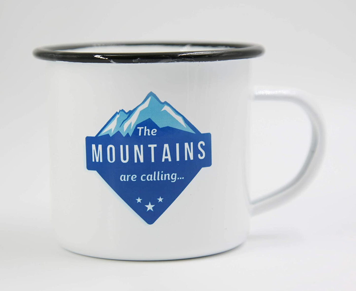 PICSonPAPER Emaille Tasse The Mountains Are Calling, Geschenk, Edelstahl-Becher, Metall-Tasse, Campingbecher, Kaffeetasse