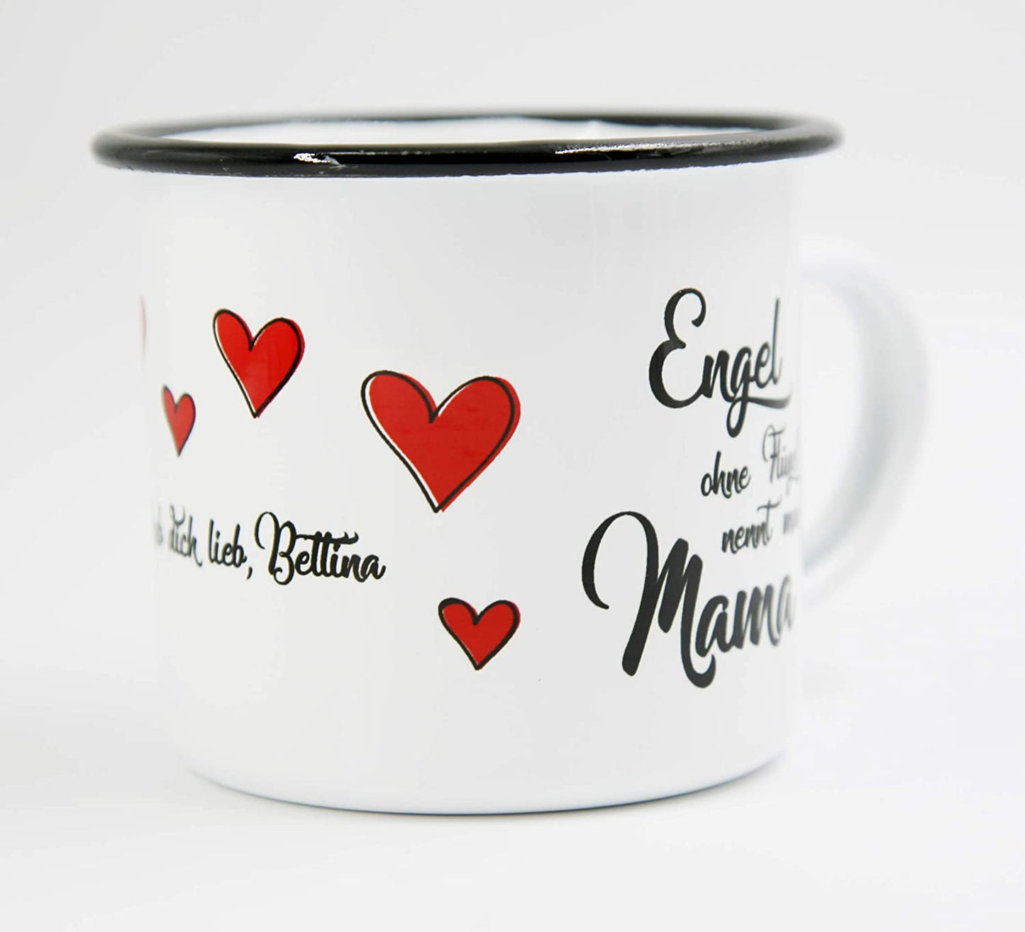 PICSonPAPER Personalisierbare Emaille Tasse Engel ohne Flügel nennt Man Mama, Muttertag, Edelstahl-Becher, Metall-Tasse, Geschenkidee