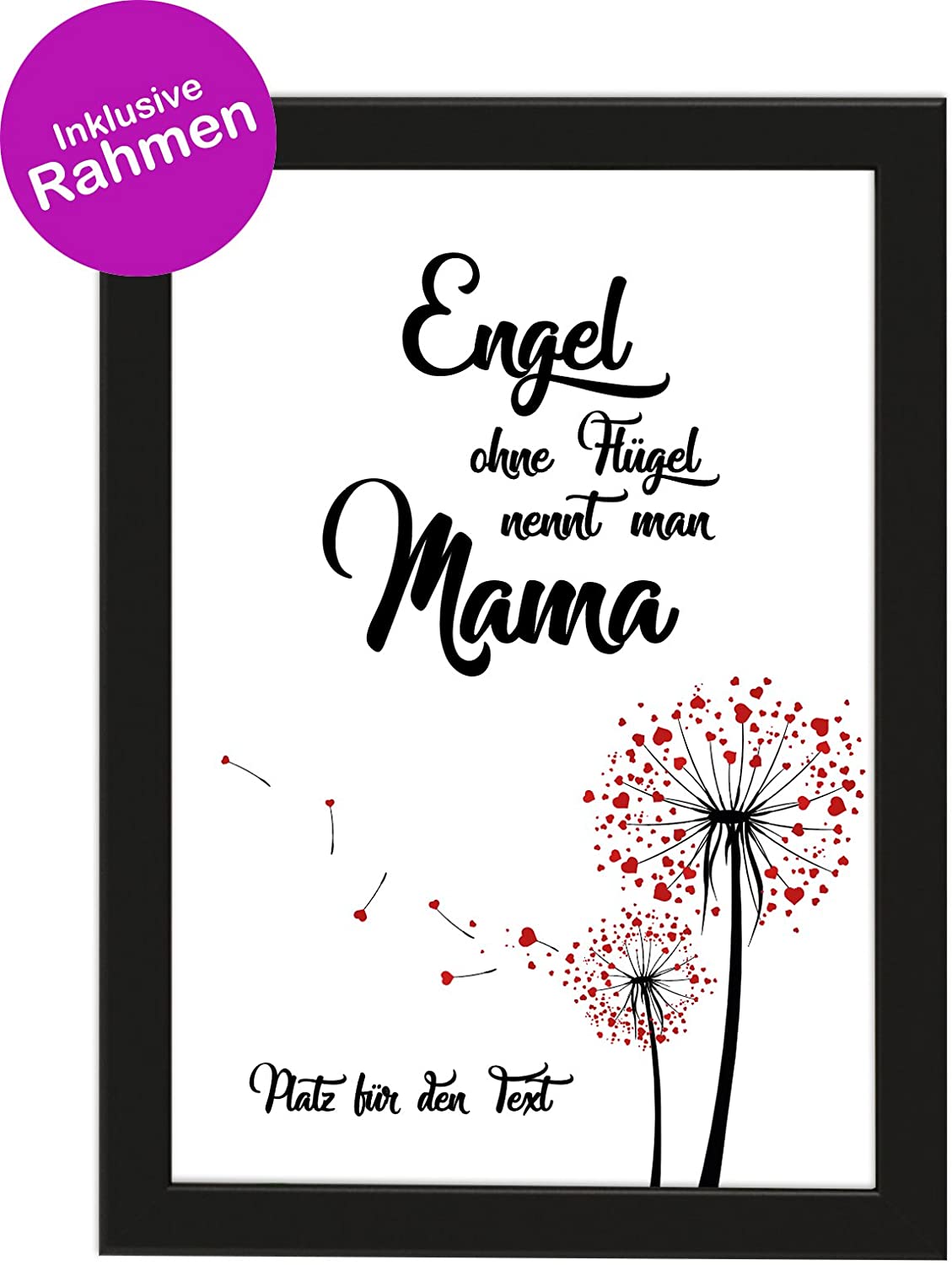 PICSonPAPER Personalisiertes Muttertagsgeschenk Poster DIN A4 Engel ohne Flügel nennt Man Mama, gerahmt mit schwarzem Bilderrahmen, Muttertag, Poster mit Rahmen, Weihnachten, Personalisierbare Poster