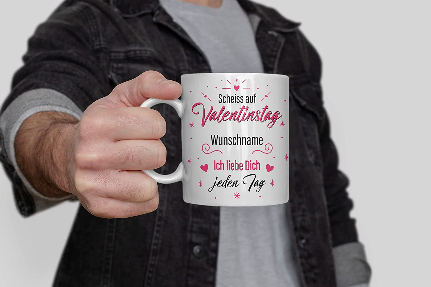Personalisierbare Tasse Scheiss auf Valentinstag Wunschname ich liebe dich jeden Tag