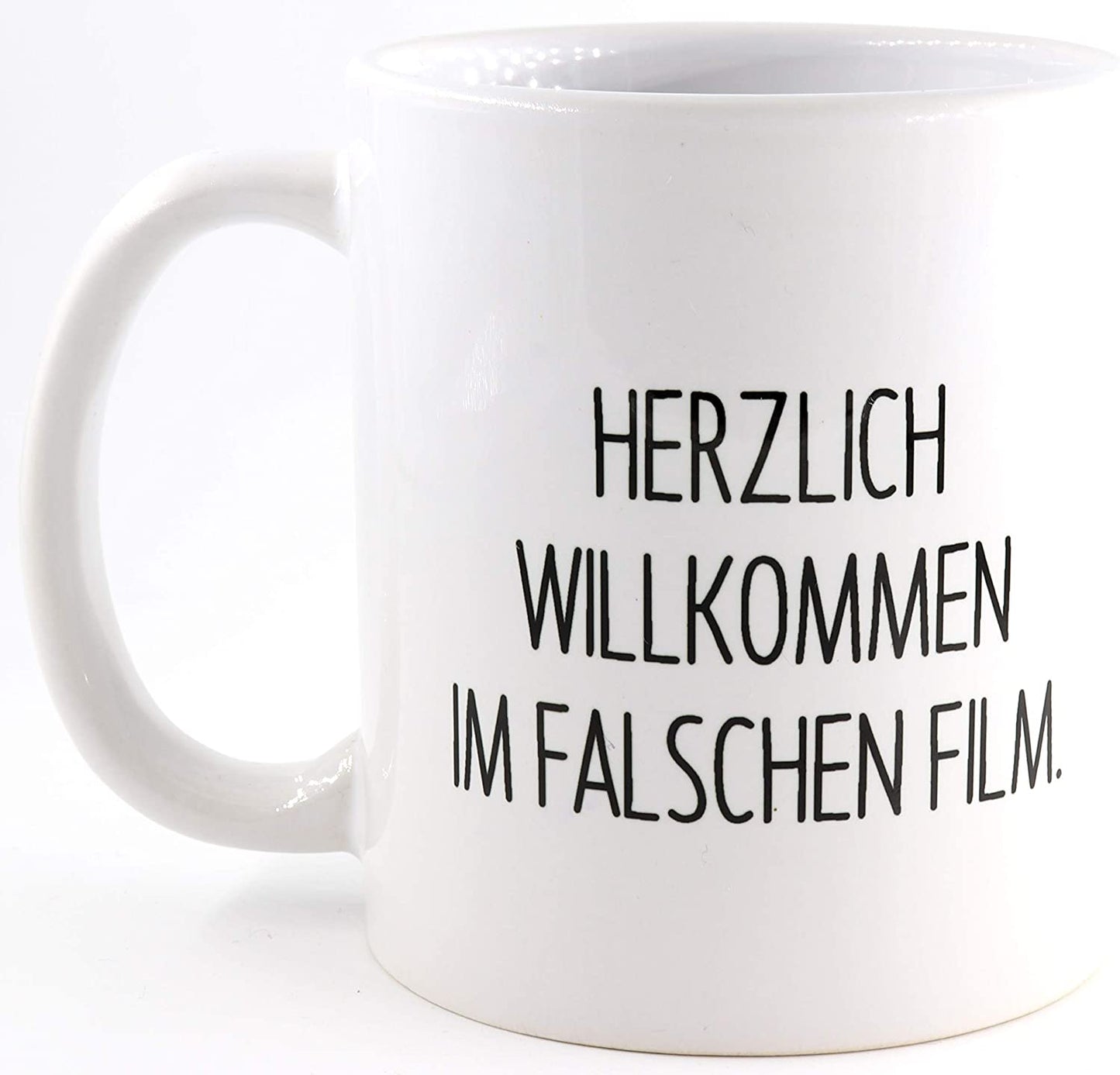 Tasse mit Spruch Willkommen im falschen Film, Kaffeetasse, Keramiktasse, Tasse mit lustigem Spruch