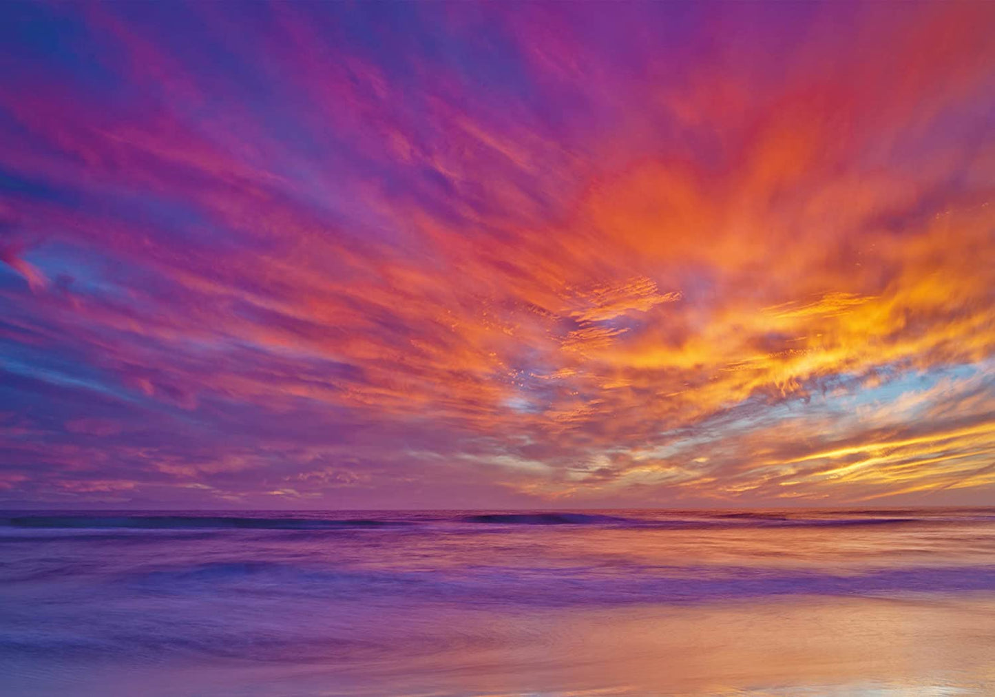PICSonPAPER Hochwertiges Poster Strand im Sonnenuntergang, 100 cm breit x 70 cm hoch, Dekoration, Kunstdruck, Wandbild, Fineartprint, Strand, Sommer, Meer, Wellen, Premium Qualität