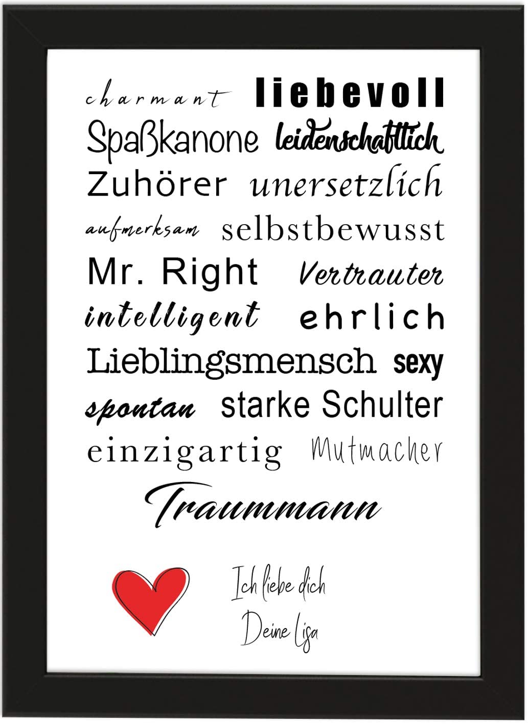 PICSonPAPER Personalisiertes Geschenk Poster DIN A4 gerahmt mit schwarzem Bilderrahmen, Geburtstag, Poster mit Rahmen, Weihnachten, Personalisierbares Poster