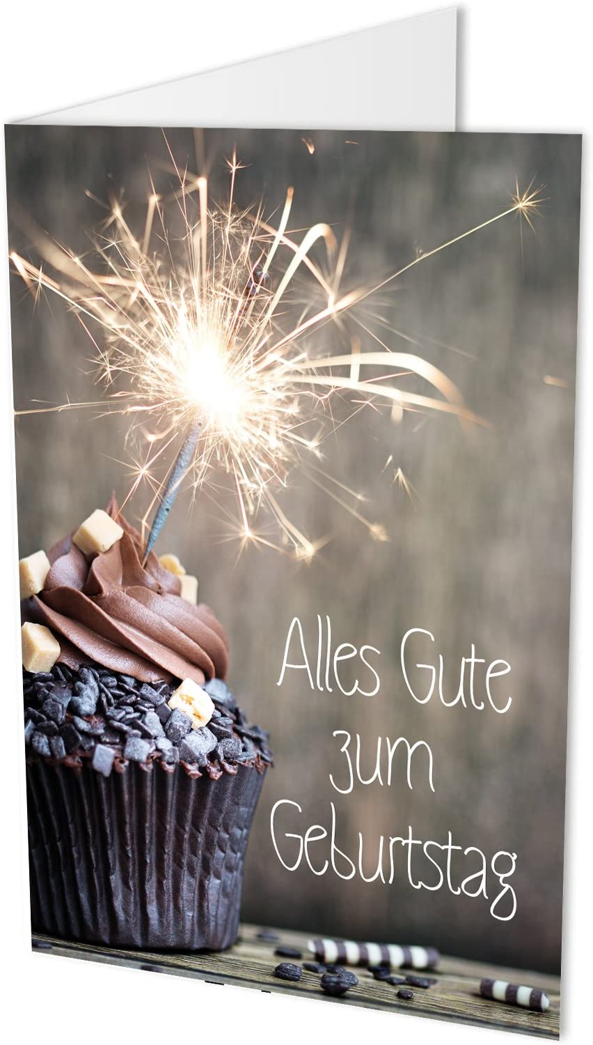 10 Geburtstagskarten (Klappkarten) CUPCAKE und 10 hochwertige, haftklebende Umschläge, Alles Gute zum Geburtstag