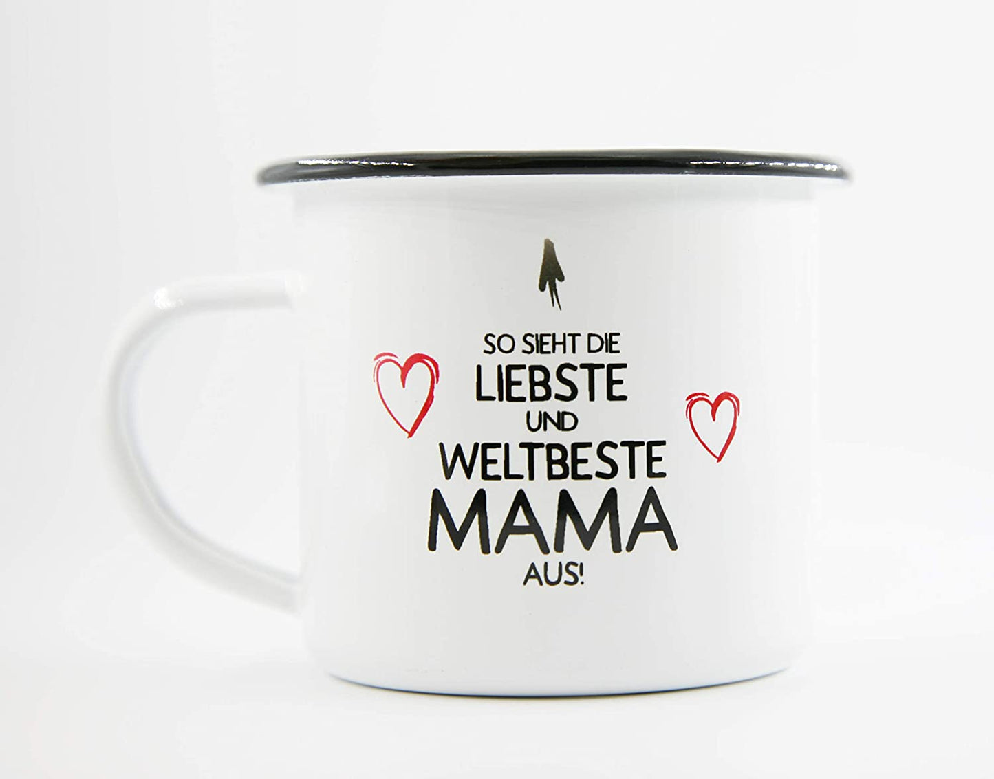 PICSonPAPER Emaille Tasse mit Spruch So Sieht die liebste und Weltbeste Mama aus, Geschenk, Edelstahl-Becher, Metall-Tasse, Muttertagsgeschenk