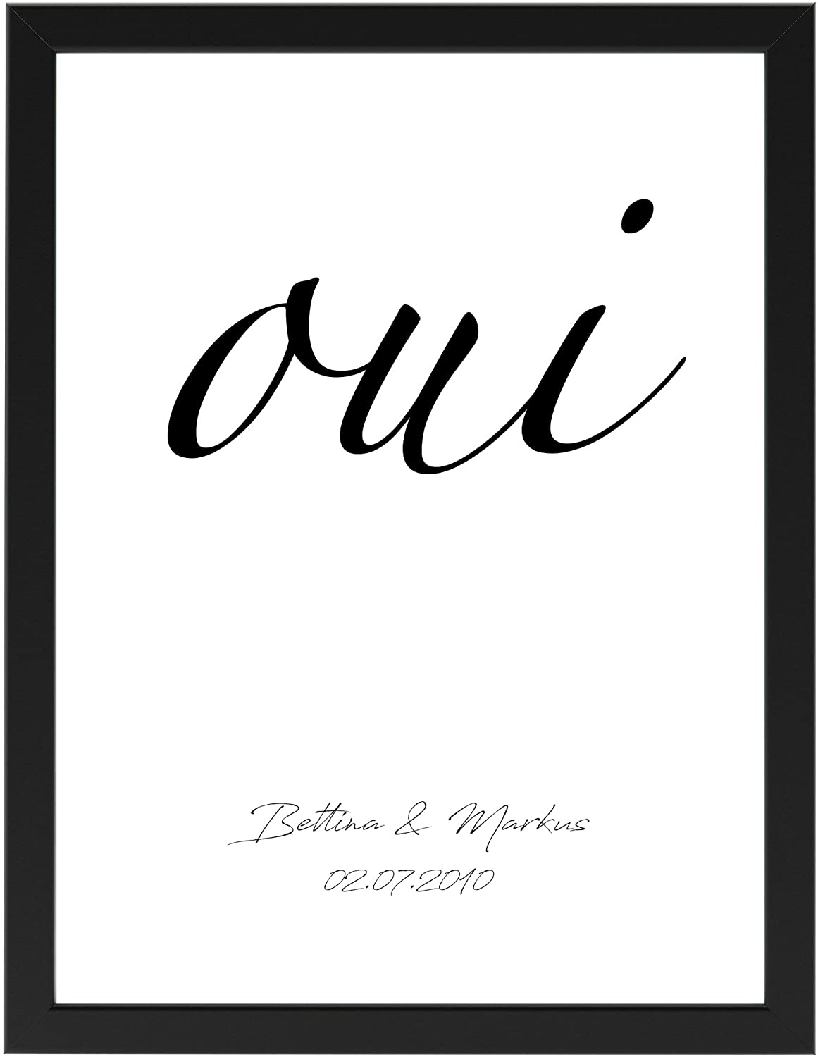 PICSonPAPER Personalisiertes Poster zur Hochzeit DIN A4 Oui Kunstdruck mit Bilderrahmen