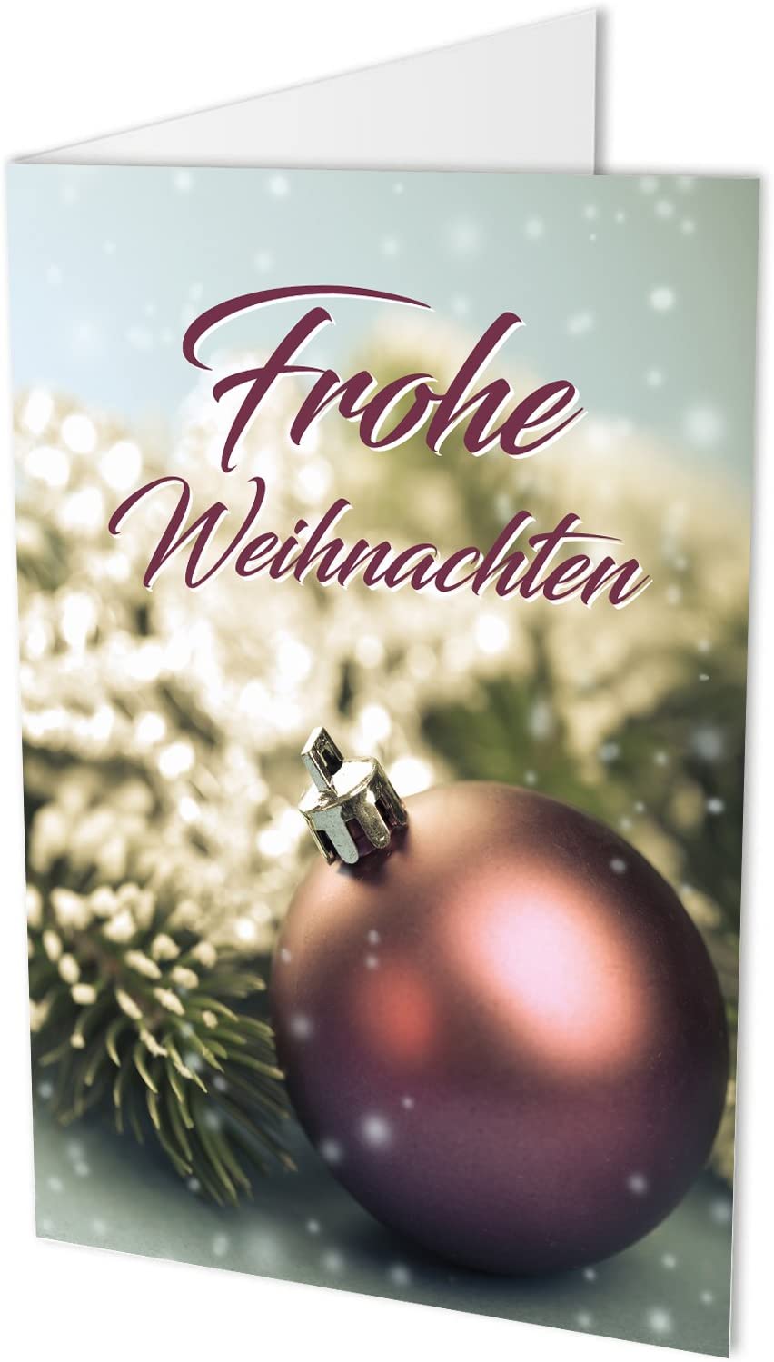 10 Weihnachtskarten (Klappkarten) und 10 hochwertige, haftklebende Umschläge, Frohe Weihnachten