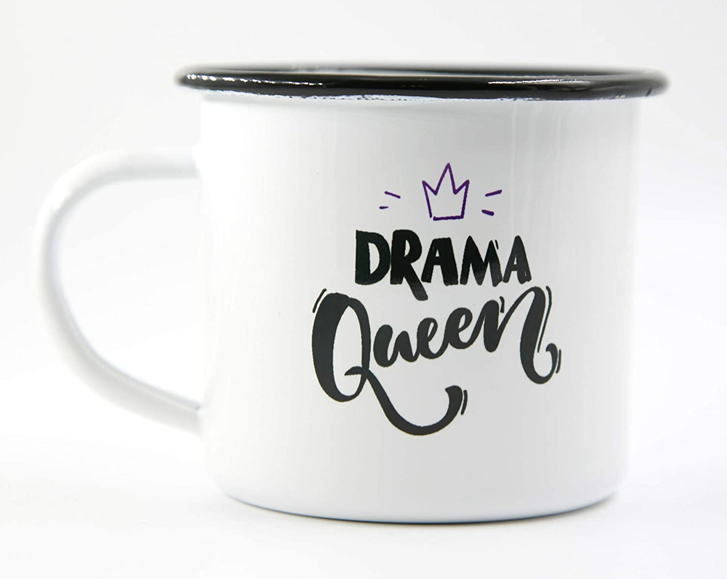 PICSonPAPER Emaille Tasse Spruch Drama Queen, Geschenk, Edelstahl-Becher, Metall-Tasse, Campingbecher, Kaffeetasse