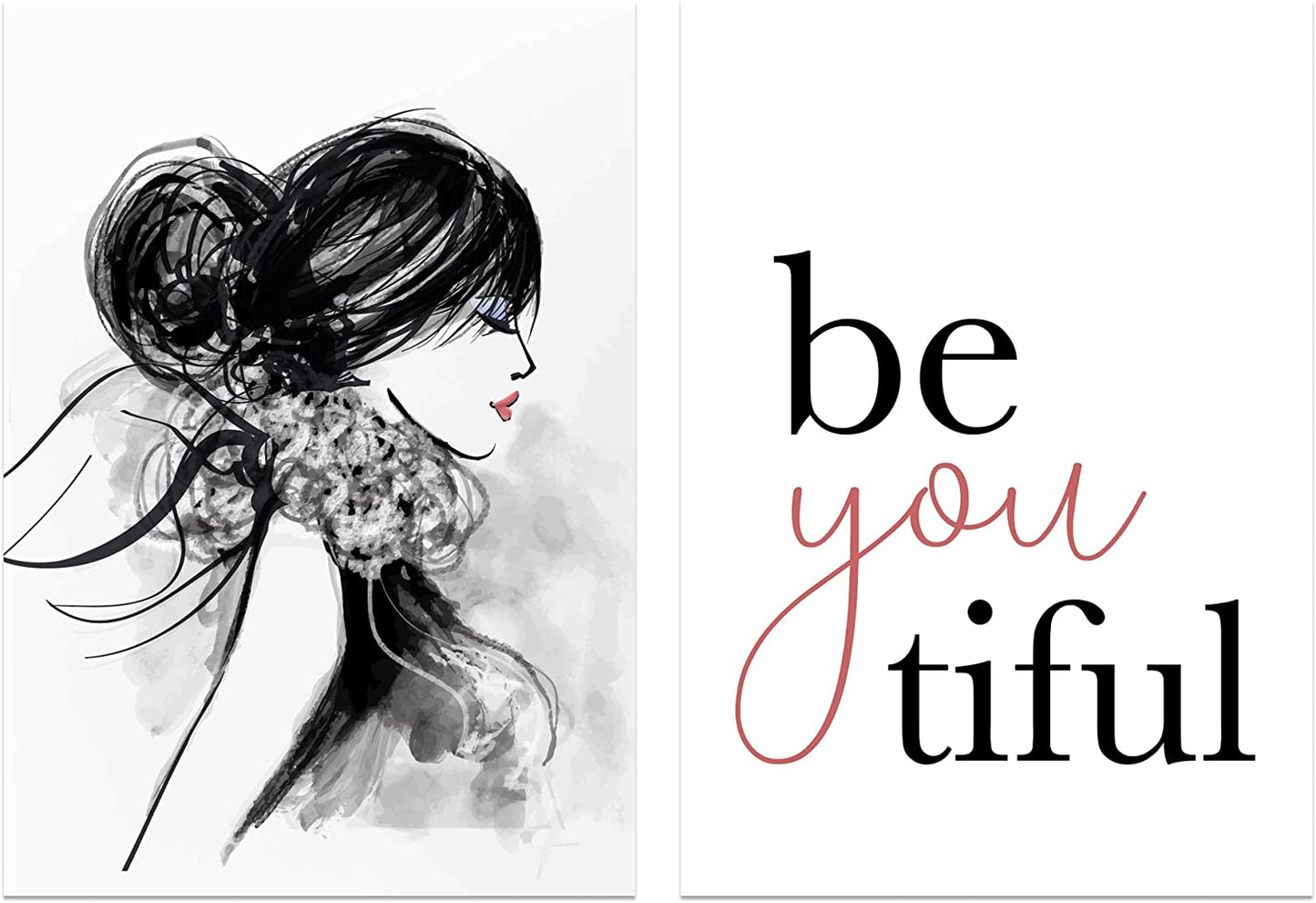 PICSonPAPER Poster 2er-Set BeYouTiful, V, Dekoration, Kunstdruck, Wandbild, Typographie, Geschenk (Ungerahmt Din A4)