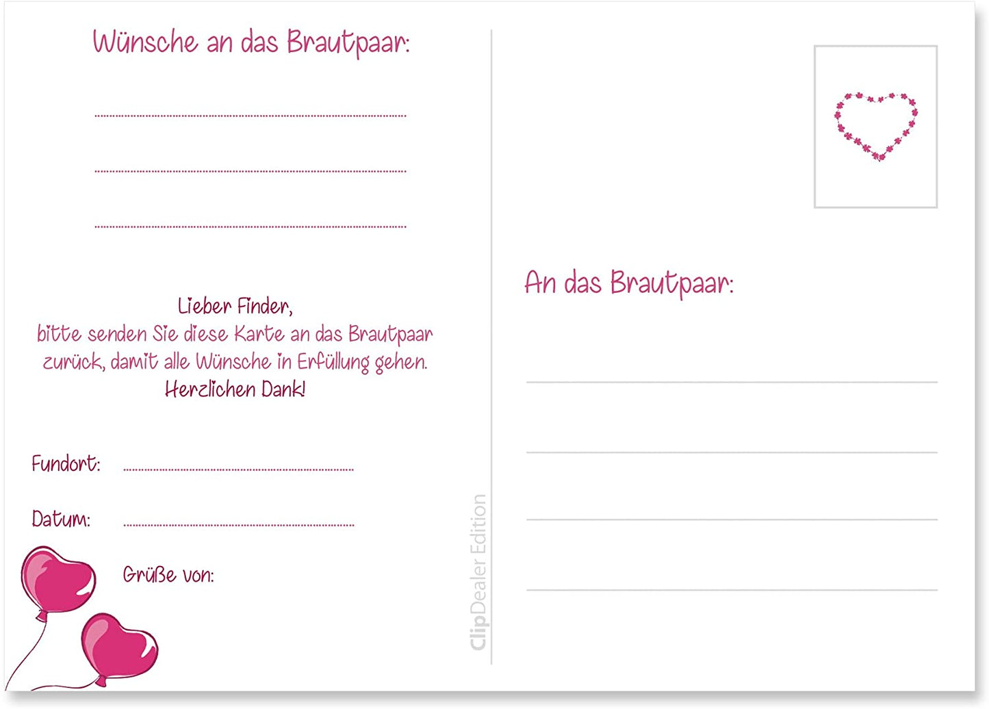 50 Ballonflugkarten LOVE IS IN THE AIR für die Hochzeit, extra leichte Ballonkarten, Ballon-weitflugkarten, wetterfest, bereits gelocht, Postkarten Hochzeit