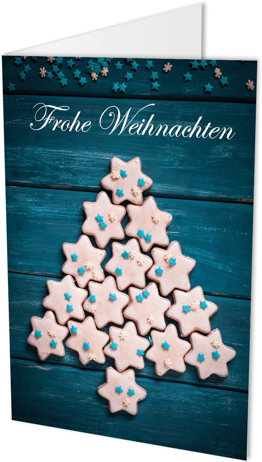 10 Weihnachtskarten (Klappkarten) und 10 hochwertige, haftklebende Umschläge, Frohe Weihnachten