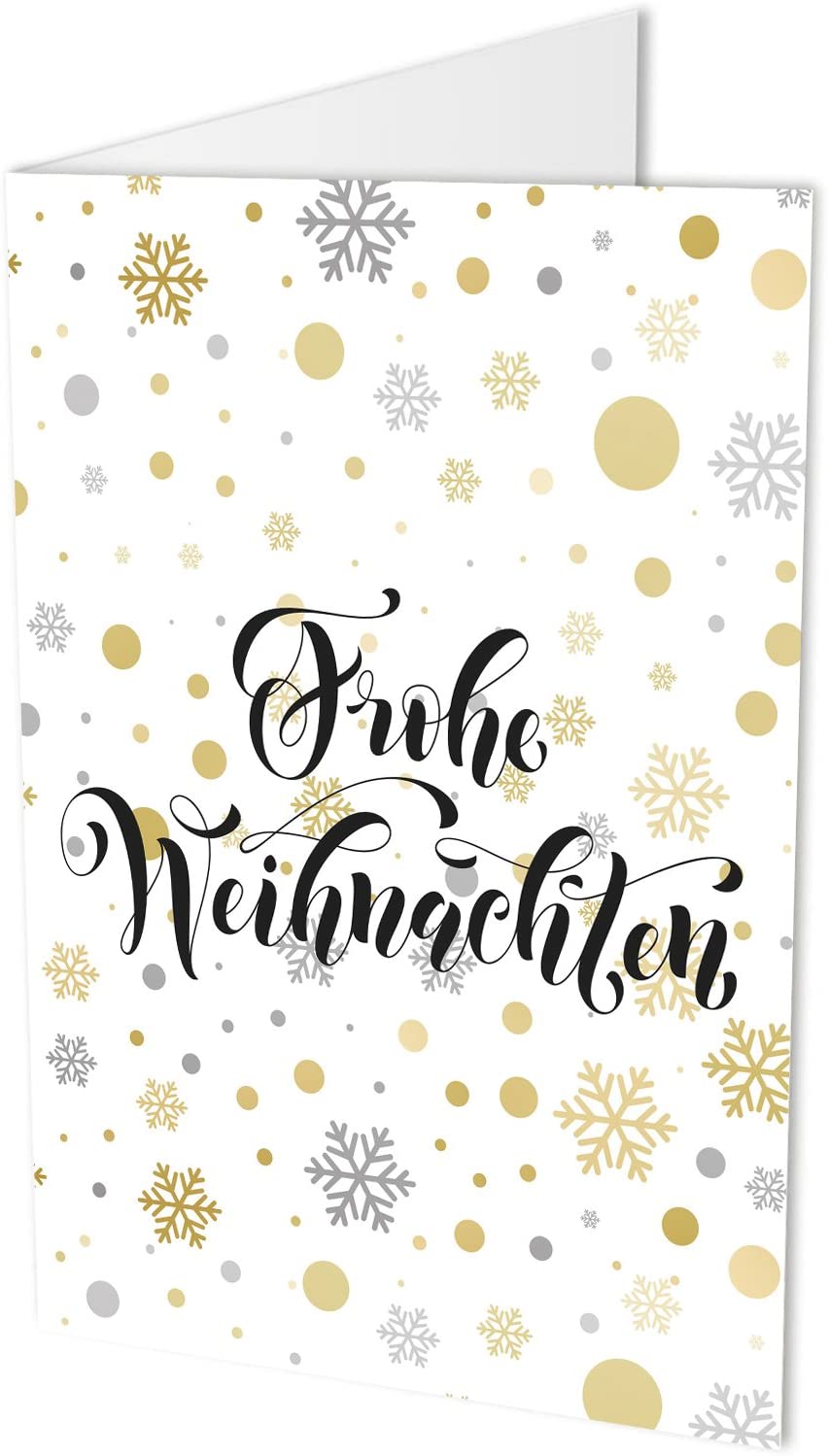 10 Weihnachtskarten (Klappkarten) und 10 hochwertige, haftklebende Umschläge, Frohe Weihnachten