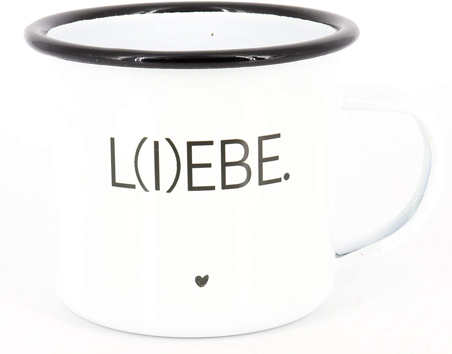 Emaille Tasse L(i) ebe, Geschenk, Edelstahl-Becher, Metall-Tasse, Campingbecher, Kaffeetasse