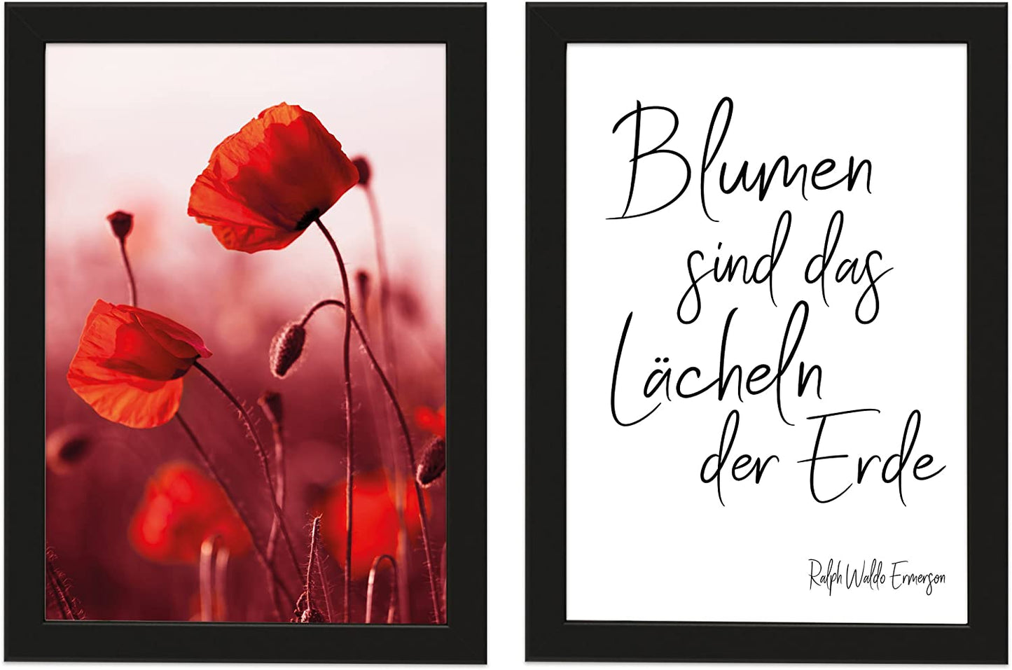 PICSonPAPER Poster 2er-Set Blumen, Dekoration, Kunstdruck, Wandbild, Mohnblumen, Typographie, Geschenk